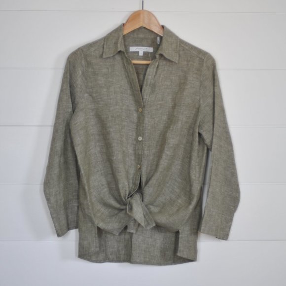 Foxcroft Tops - NEW Foxcroft NYC 100% Linen Olive Green Top